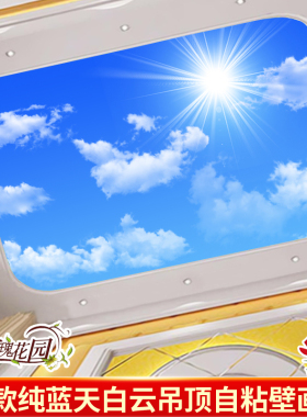 天花板吊顶壁纸自粘墙纸3d立体壁画创意墙贴画贴纸蓝天白云天空星