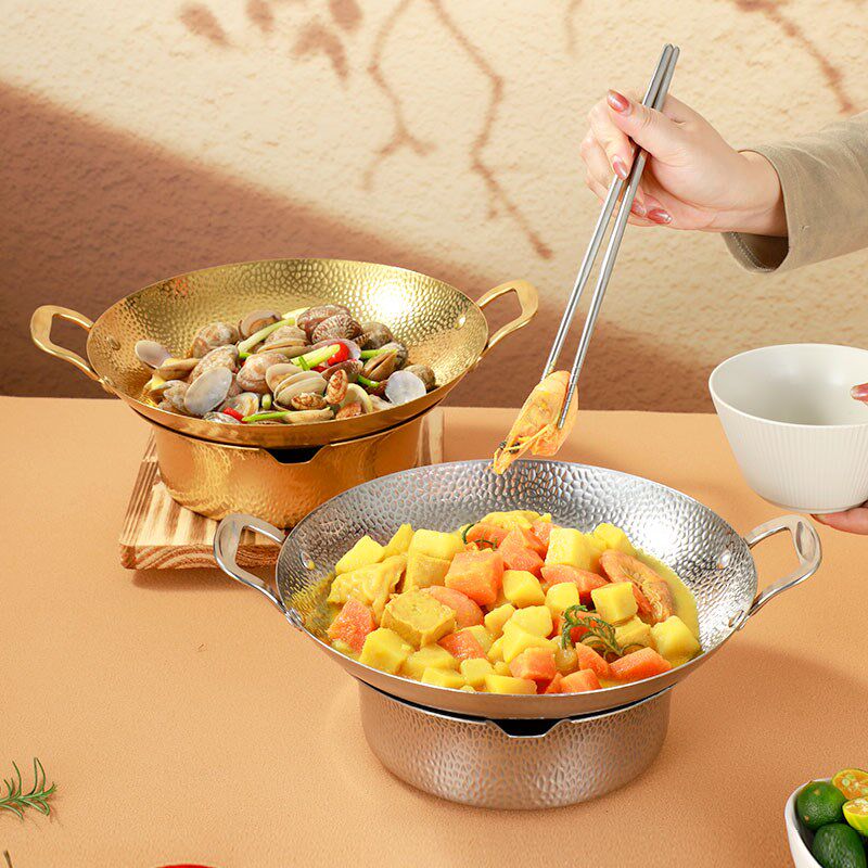 单人酒精炉小火锅一人一锅不锈钢干锅锅具加厚不粘锅商用酒吧鼎