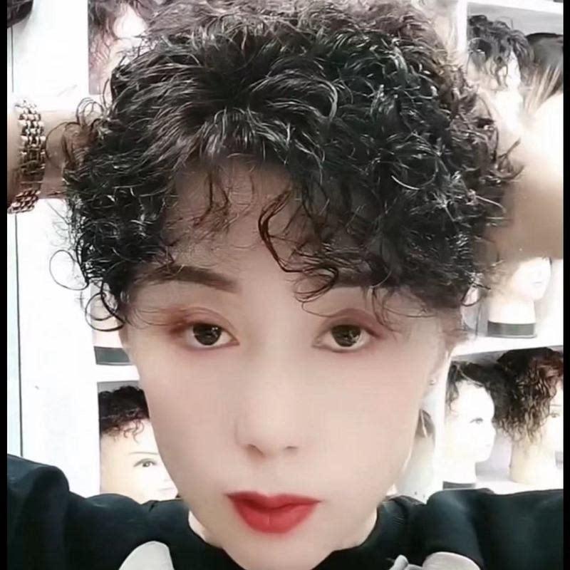 真人发丝头顶补发片假发真头发短款玉米烫洋气一体卷发一片式卷发