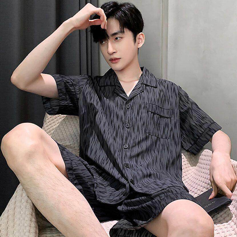 睡衣男夏季冰丝睡衣短袖短裤薄款男士男生夏天休闲居家服大尺码套