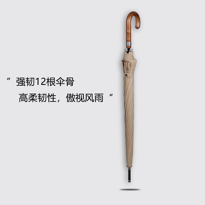 12骨加固结实抗风英伦复古木柄雨伞男大号双人弯把自动长柄伞高级