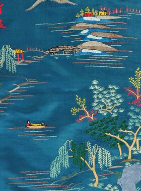 手工绣品老绣片非遗燕京八绝京绣手工刺绣装饰画山水风景壁画屏风