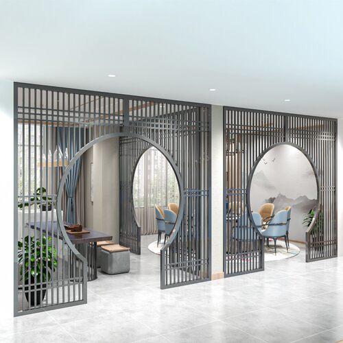 中式铁艺月亮门隔断茶室餐厅酒店屏风现代镂空花格月洞门创意玄关