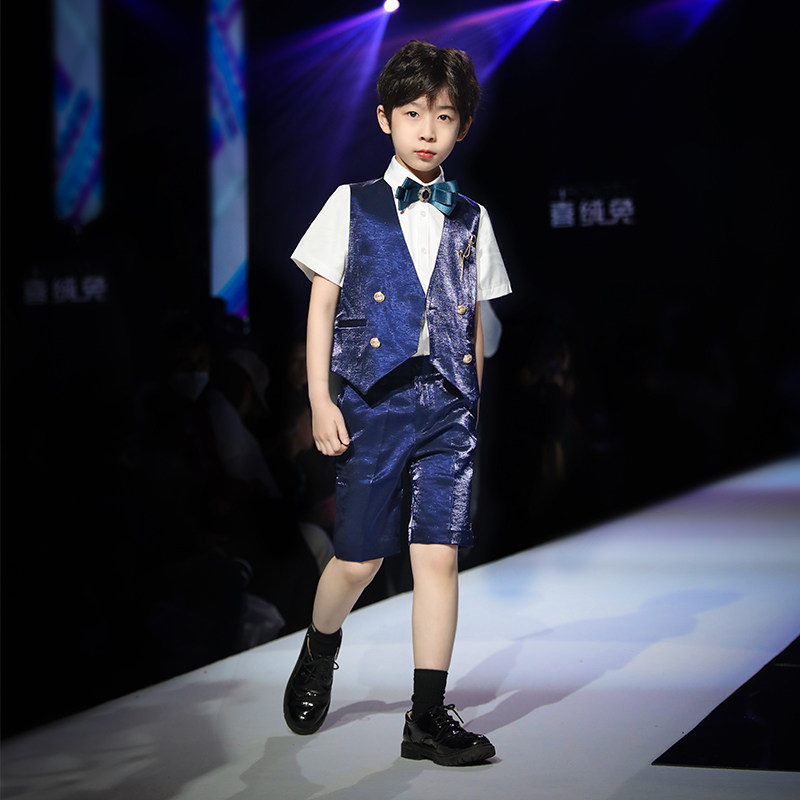 儿童西装套装男童夏季礼服生日花童马甲英伦走秀主持人钢琴演出服