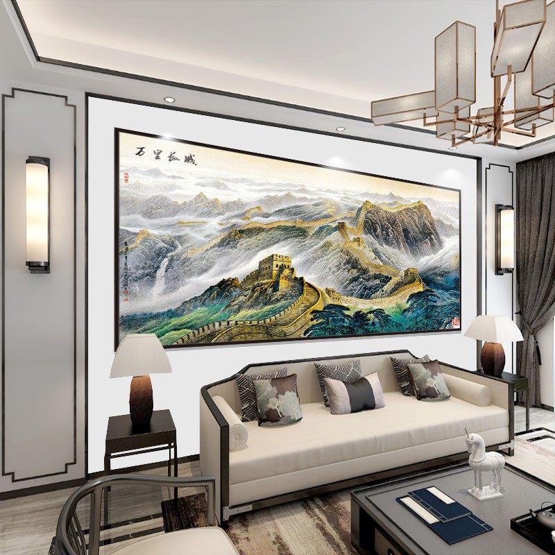 自粘山水画墙壁贴画客厅背景墙装饰风景国画靠山墙纸流水生财壁画,家居饰品,现代装饰画,淘宝优惠券,粉丝福利购,淘宝优惠卷