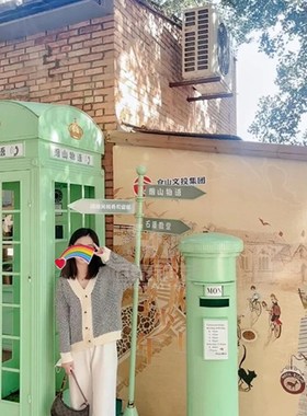 电话亭网红打卡拍照铁艺模型加油机邮政邮筒路牌长椅摆件美陈套装