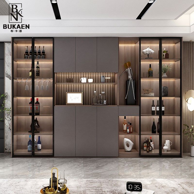 2024新款酒柜餐边柜一体展示柜带玻璃门实木定制客厅电视柜旁立柜
