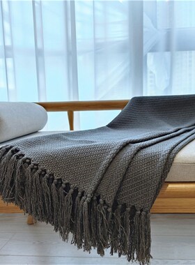厚深灰色样板房床装饰毯床尾毯床旗床尾巾沙发搭毯搭巾黄色针织毯