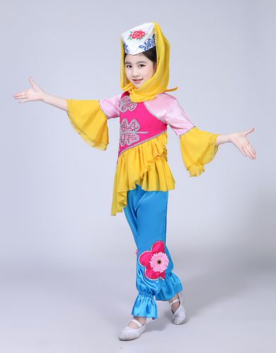 幼儿女童回族演出服儿童款维吾尔族舞蹈服回族舞蹈少数民族表演服