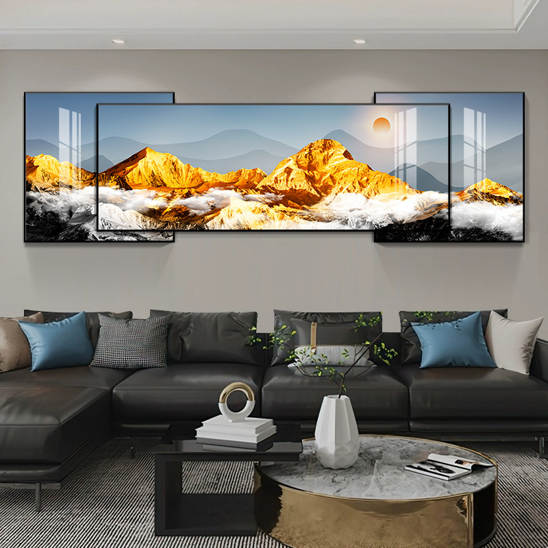 轻奢大气客厅装饰画沙发背景墙壁画背靠金山三联叠加挂画晶瓷画,家居饰品,现代装饰画,淘宝优惠券,粉丝福利购,淘宝优惠卷