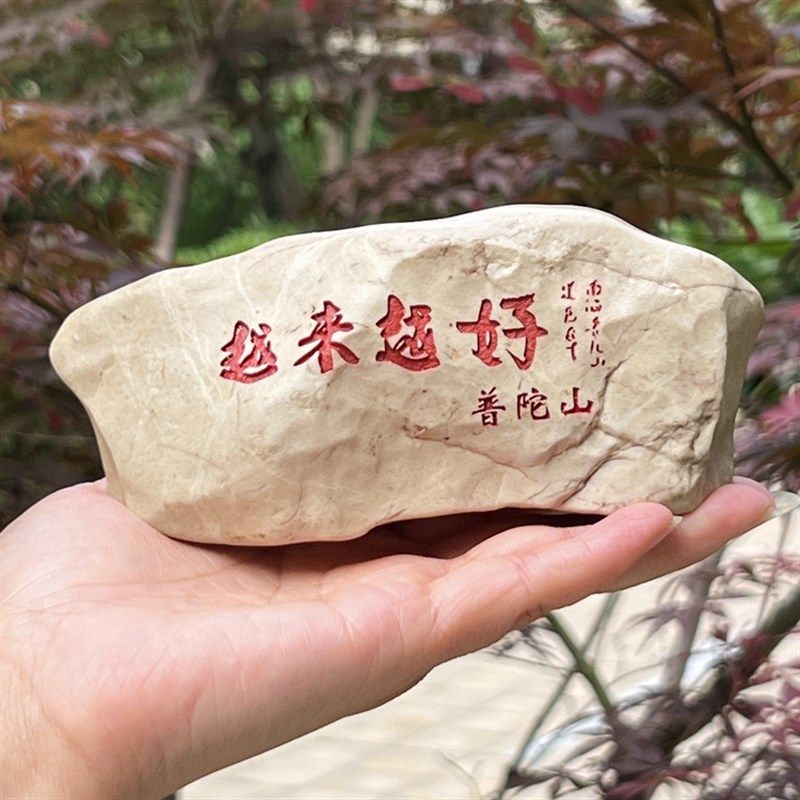 普陀山越来越好大号刻字石头摆件石雕工艺品收藏办公室客厅观赏石
