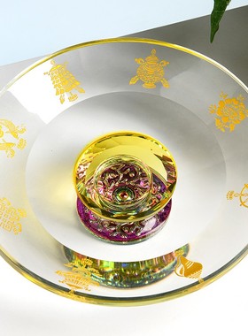 大小号透明白高脚水晶水果盘摆件八宝贡盘描金家居客厅寺庙装饰品