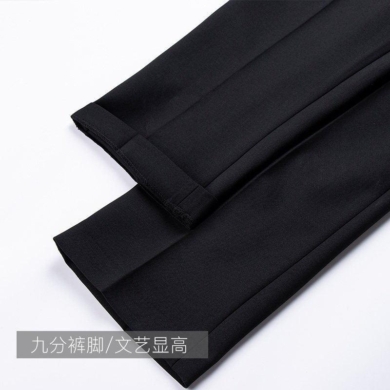 黑色西装裤女2021夏季薄款直筒高腰职业小脚裤正装工作裤黑九分裤