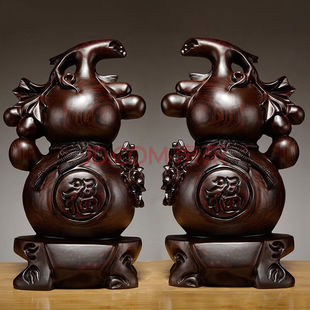 大玩家文玩黑檀木雕福字阴雕葫芦摆件工艺品董理长总经理办公室桌