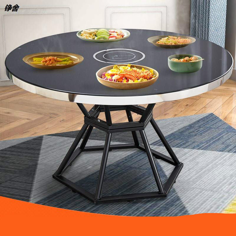 钢化玻璃带电磁炉火锅桌餐桌面板饭桌家用圆桌北欧中式经济型餐桌