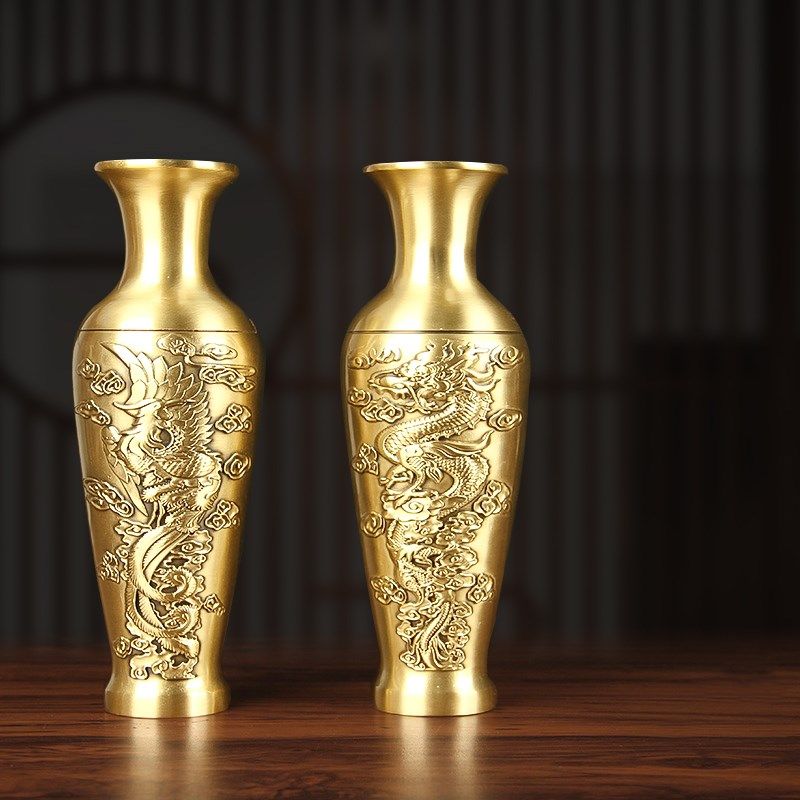 高档龙凤花瓶摆件黄铜花瓶一对铜瓶子龙款凤款花瓶客厅书房摆设,家居饰品,桌面摆件,淘宝优惠券,粉丝福利购,淘宝优惠卷