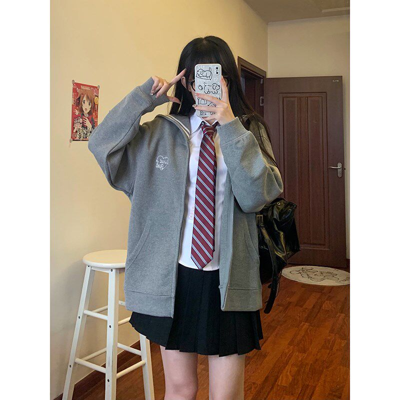 灰色海军领上衣外套宽松长袖水手服早秋外套女士衬衫东京岁时记jk