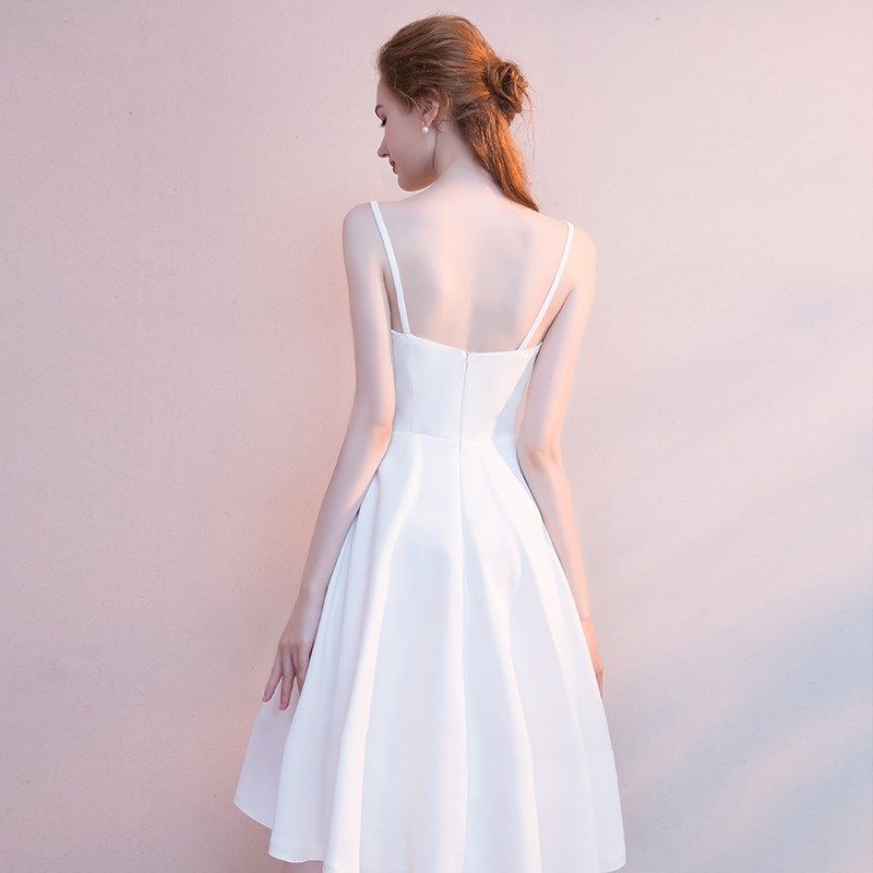 小个子晚礼服女宴会气质白色伴娘平时可穿法式高级质感吊带连衣裙