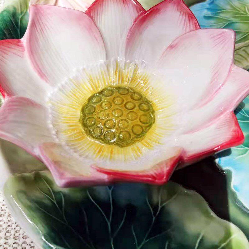 方亚陶瓷莲花花瓶好运莲莲中式台面高花瓶手绘釉下彩精致家居礼品