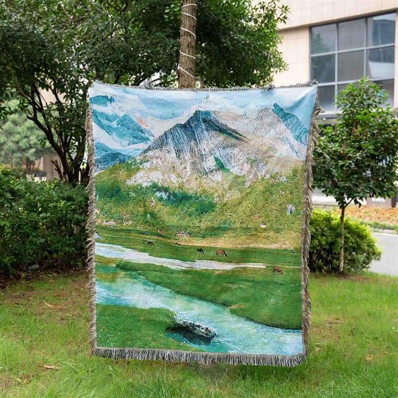 山川风景编织挂毯沙发毯沙发盖巾柜子盖布卧室墙面装饰挂布露营毯
