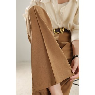 卡其色羊毛阔腿裤女2024年秋冬新款高腰直筒裤垂感高级感西装裤子