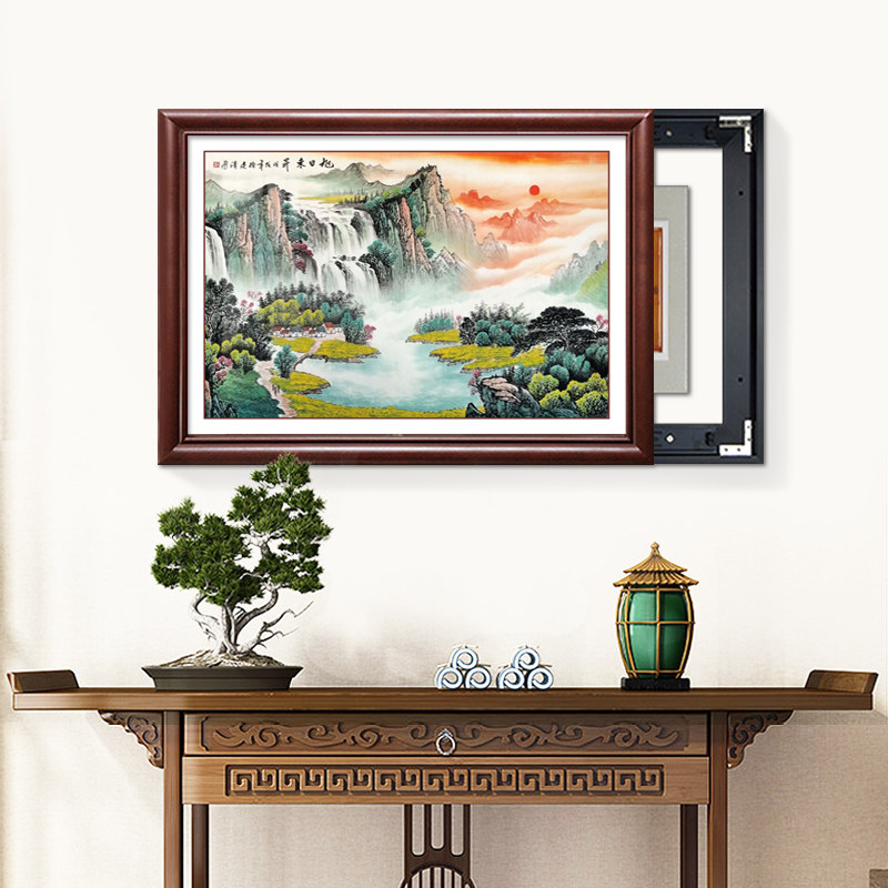 新中式电表箱装饰画2023新款山水画免打孔饭厅配电箱遮挡开关挂画,家居饰品,现代装饰画,淘宝优惠券,粉丝福利购,淘宝优惠卷
