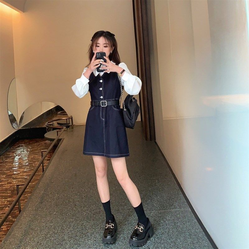 小小家2023新款竹节棉短款背心连衣裙无袖高腰裙子衬衫小个子小码