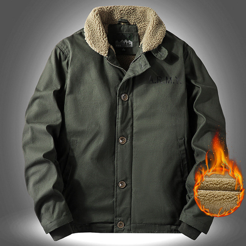 冬季新款纯棉工装飞行员棉衣男式甲板服外套宽松加绒加厚翻领夹克
