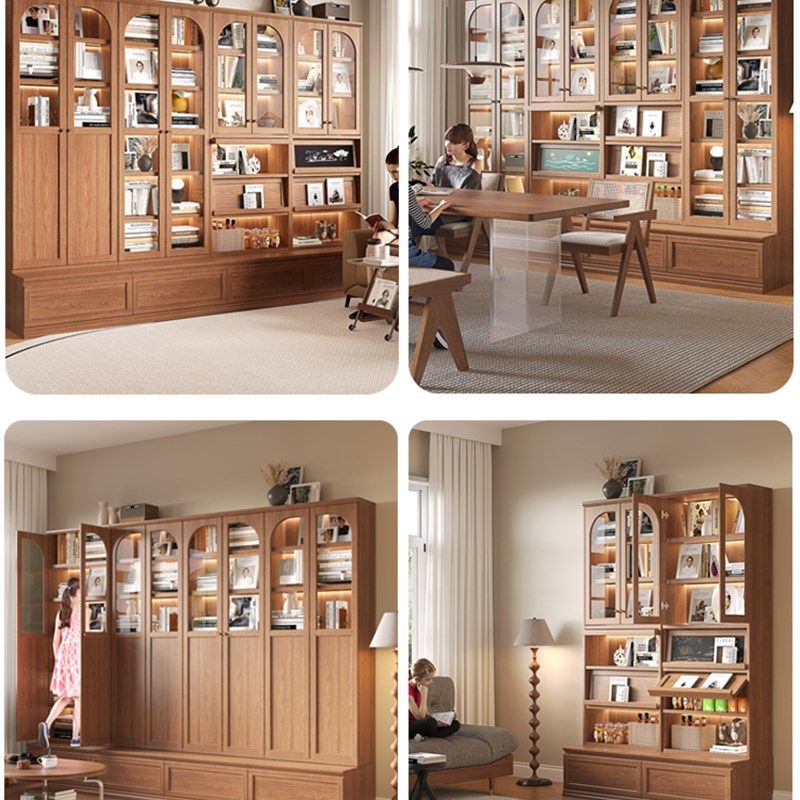 北欧实木书柜胡桃色客厅组合一体整墙落地书架置物展示储物柜收纳,住宅家具,组合书柜,淘宝优惠券,粉丝福利购,淘宝优惠卷
