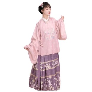 【月兔】汉服女明制绣花圆领大襟马面裙琵琶袖中国风古装秋冬款式