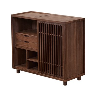 有清堂茶新中式黑胡桃实木茶柜客厅移动茶台边几茶几茶桌储物柜