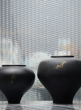 新中式创意红色陶瓷花瓶摆件客厅茶几餐边柜桌面插花花器软装饰品