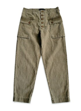 西里布卡其绿工装休闲裤水洗复古咔叽多口袋裤人字纹P44新品非rrl