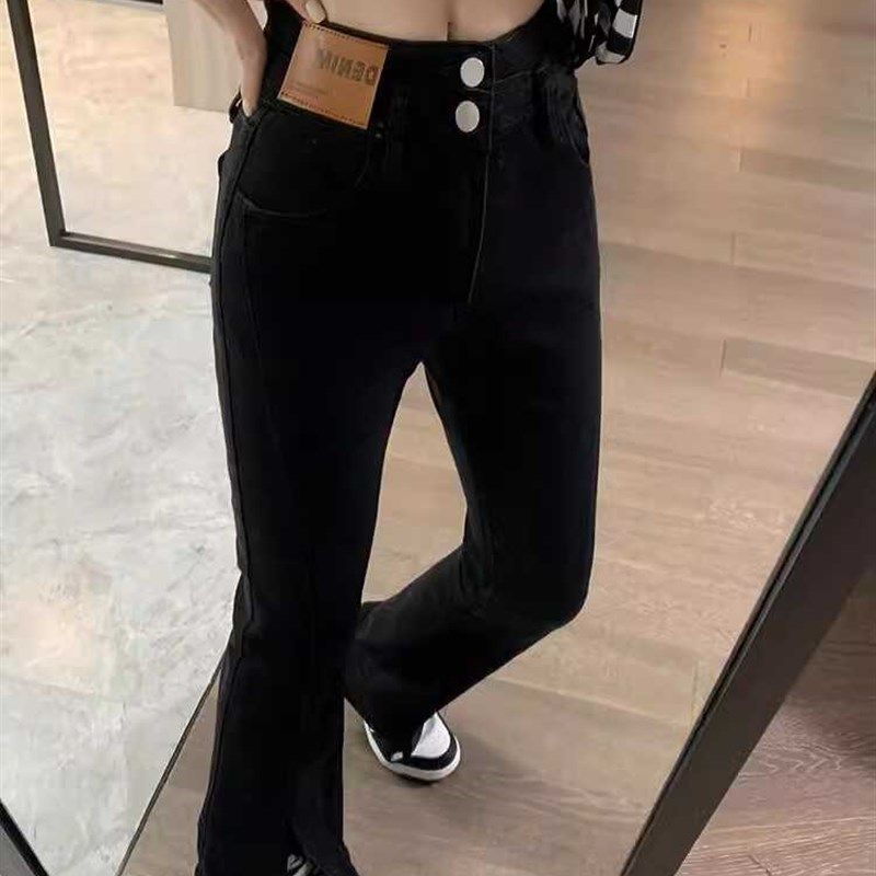 黑色开叉牛仔裤女春夏季新款小个子高腰紧身显瘦拖地微喇叭长裤子,女装/女士精品,牛仔裤,淘宝优惠券,粉丝福利购,淘宝优惠卷
