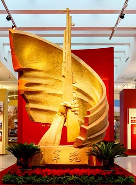 革命雕塑厂家定制纪念展馆红色文化雕像大型石雕红旗火炬爱国摆件