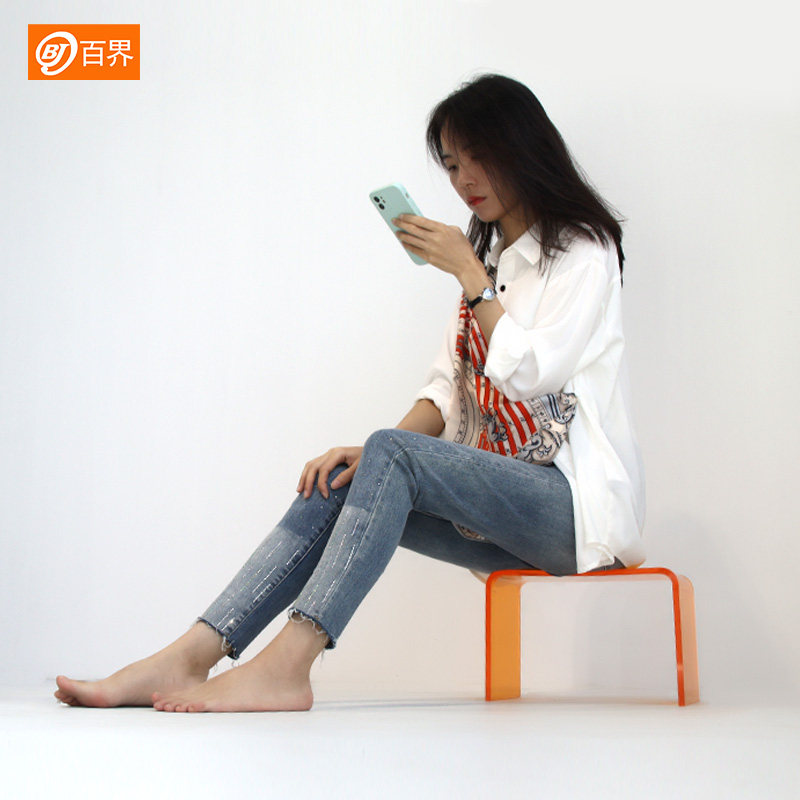 时尚极简小板凳子彩色透明亚克力换鞋凳儿童家用门口平板矮凳定制
