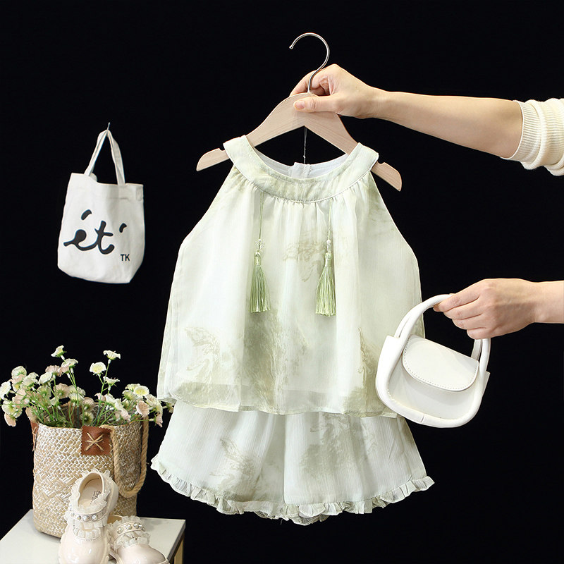 女童国风套装夏季新款儿童洋气吊带背心短裤两件套女宝宝薄款夏天