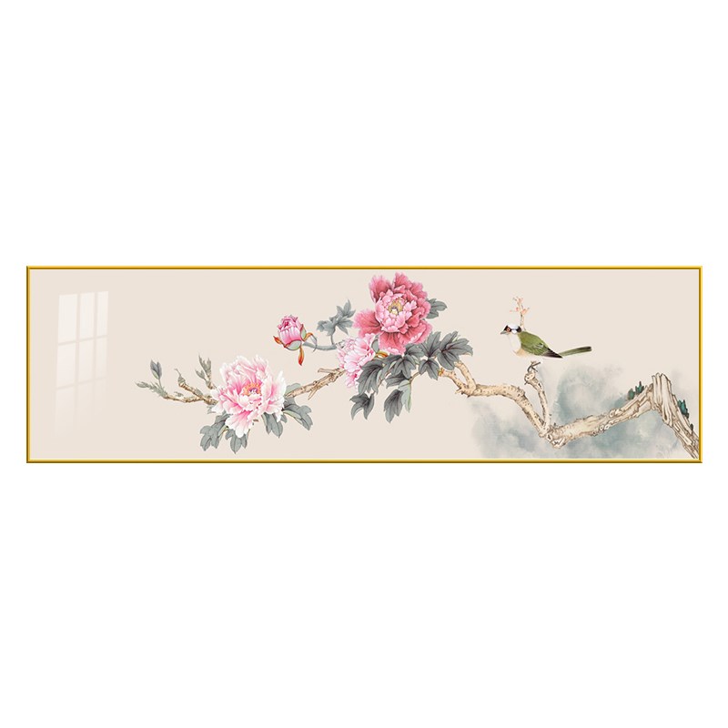 网红新中式牡丹花客厅背景墙装饰画卧室主卧床头挂画花开富贵国画
