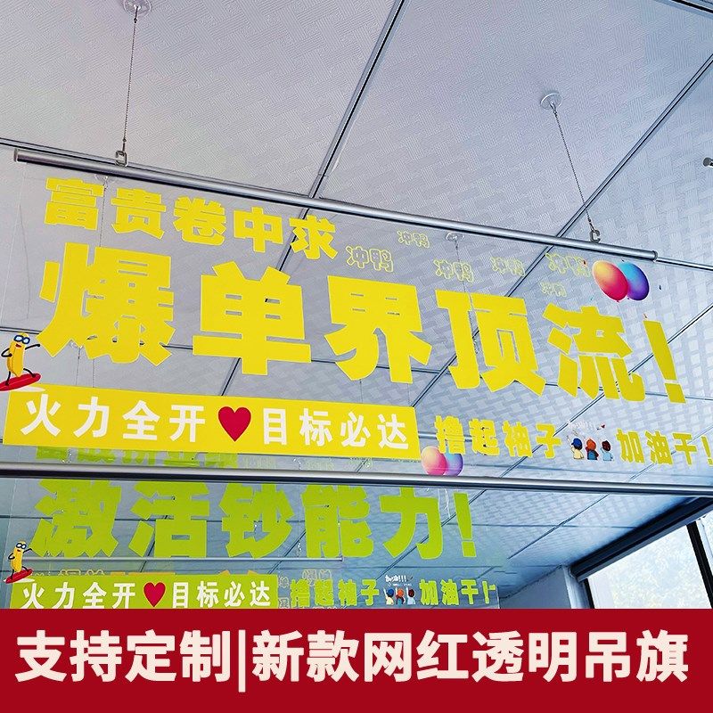 透明趣味吊旗电商公司办公室装扮节日用品打工人励志口号氛围横幅