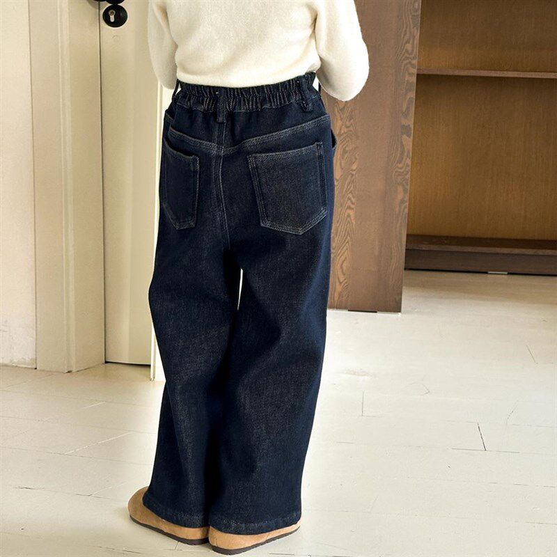 女童加绒裤子秋冬2025新款中大儿童宽松加厚一体绒牛仔休闲直筒裤