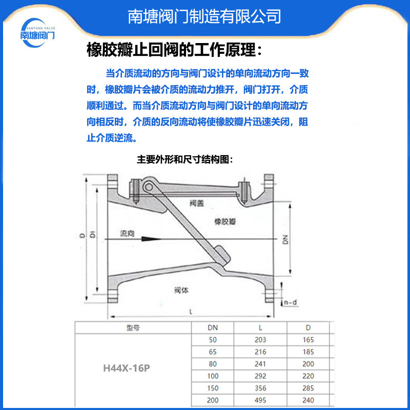 304不锈钢法兰软密封橡胶瓣止回阀H44X-16P饮用水管道卧式单向阀