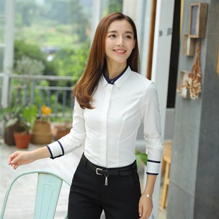 新款 2020春装 白色气质女装 秋季 职业衬衫 酒店前台ol衬衣正装 女长袖