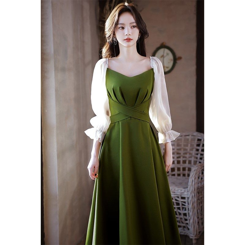 晚礼服女宴会气质轻奢小众高端法式高级感长袖小个子平时可穿绿色