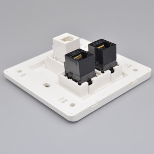 双口六类直通网线口带电话插座86型三口电脑直插千兆网络电话面板