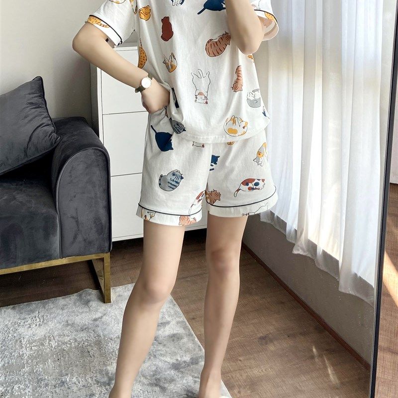 圆领和开衫款 女士纯棉睡衣套装 翻领短袖短裤家居服两件套 卡通,女士内衣/男士内衣/家居服,睡衣/家居服套装,淘宝优惠券,粉丝福利购,淘宝优惠卷