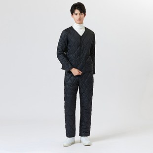 秋冬羽绒棉保暖棉服男轻薄款棉衣棉裤内胆中年爸爸家居服两件套装