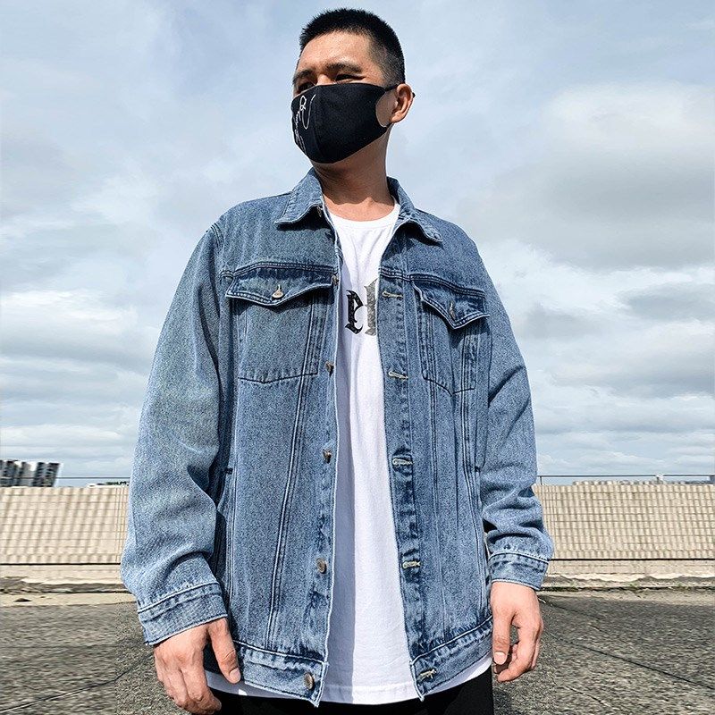 2025黑色牛仔矮个子外套大码男装加肥加大码胖子夹克宽松春秋季