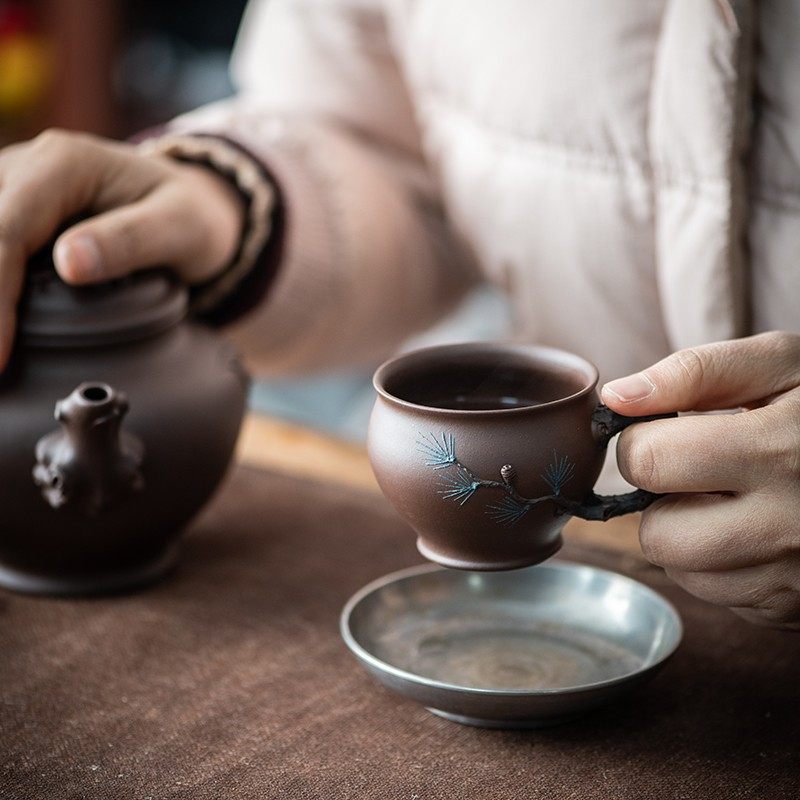 高端宜兴紫砂茶杯 一厂拼紫泥 松报春 常青杯 主人杯 手工 120CC,餐饮具,茶杯,淘宝优惠券,粉丝福利购,淘宝优惠卷
