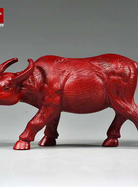 红色木头水牛摆件实木雕刻十二生肖吉祥物木质牛气冲天装饰工艺品