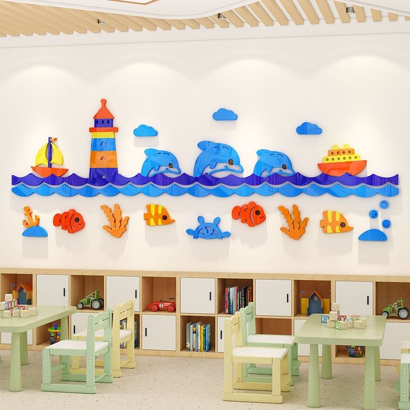 海洋风幼儿园环创主题墙楼梯踢脚线走廊墙面装饰教室环境布置墙贴,家居饰品,软装墙贴,淘宝优惠券,粉丝福利购,淘宝优惠卷